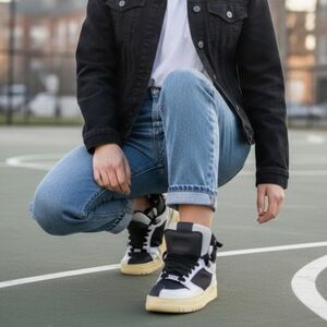 P448 Skate High Top Sneakers | Blue Black & Yellow | Size EU 36